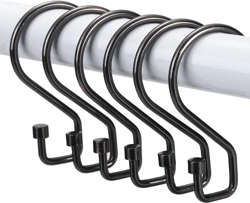 Goowin Ganchos para Cortina de Ducha, 12 Pcs Anillos de Cortina de Ducha en Forma de S, Anillos de Cortina de Ducha Negros a Prueba de Óxido, Bronce