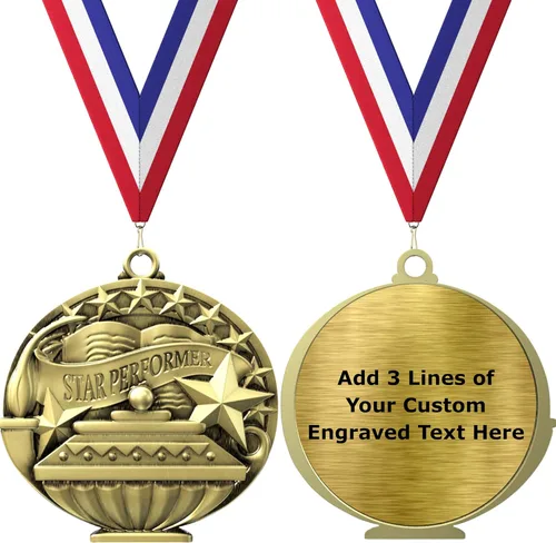 Miniatura 15 de Express Medals Pack of 10 (or More) Engraved Scholastic Academic Award Medals with RWB Neck Ribbons
