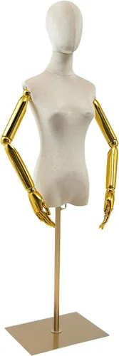 Miniatura 11 de Maniquí femenino de terciopelo con brazos y base dorados, altura ajustable de 59 a 79 pulgadas, soporte de exhibición de medio maniquí