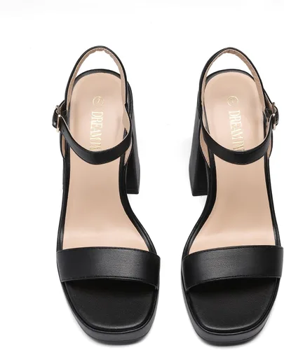 Miniatura 4 de DREAM PAIRS Tacones para mujer, plataforma gruesa, tacón alto, puntera abierta, moda, boda, fiesta, noche, baile, correa de tobillo, zapatos de tacón