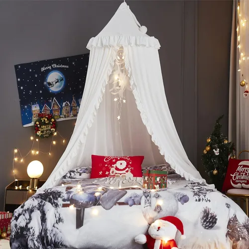 Miniatura 19 de VETHIN Dosel de cama para niñas, Princesa Cúpula Redonda de Ensueño Mosquitera Ropa de Cama Habitación de Niñas Castillo Tienda de Juego Colgante