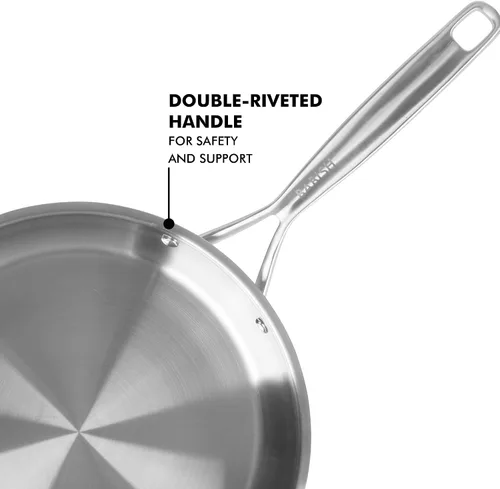Miniatura 4 de Babish Sartén de 12 Pulgadas de Acero Inoxidable de Tres Capas con Tapa – Sartén Profesional para Sellar, Saltear y Cocinar con Calor Uniforme