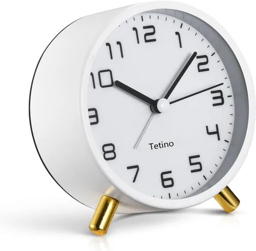 Miniatura 8 de Tetino Reloj despertador analógico, retro de metal, silencioso, sin tictac, con luz nocturna, funciona con pilas, diseño simple, para dormitorios