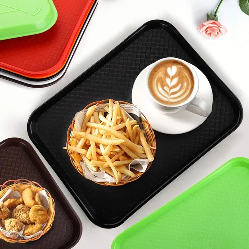 Miniatura 9 de Yarlung Paquete de 12 bandejas de comida rápida, 13.7 x 10.5 pulgadas, bandeja de plástico para servir restaurante, bandejas de cafetería para mesa