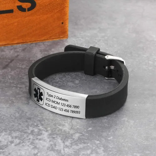 Miniatura 92 de OPALSTOCK Pulseras médicas personalizadas de silicona ajustable para identificación de emergencias, grabado gratuito, 9 pulgadas, resistente al