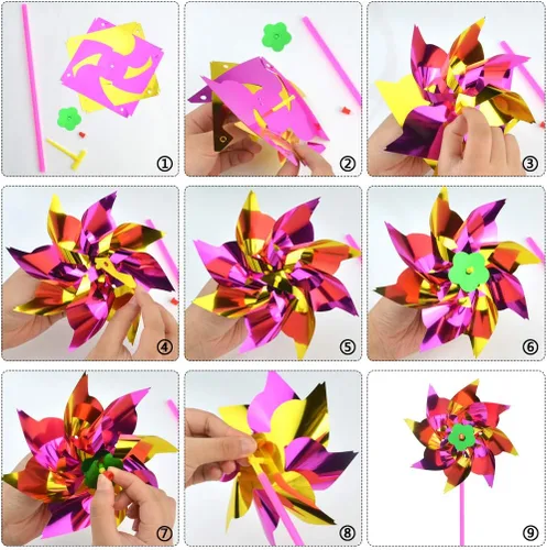 Miniatura 3 de 50 molinetes de plástico de arcoíris, molino de viento, molinillos de fiesta, juego de molinetes de bricolaje para decoración de juguetes, jardín