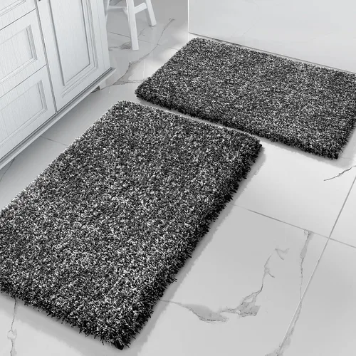 Miniatura 24 de Yimobra Juego de 2 alfombras de baño, alfombra de baño suave y absorbente y alfombra de inodoro en forma de U con respaldo antideslizante, lavable a