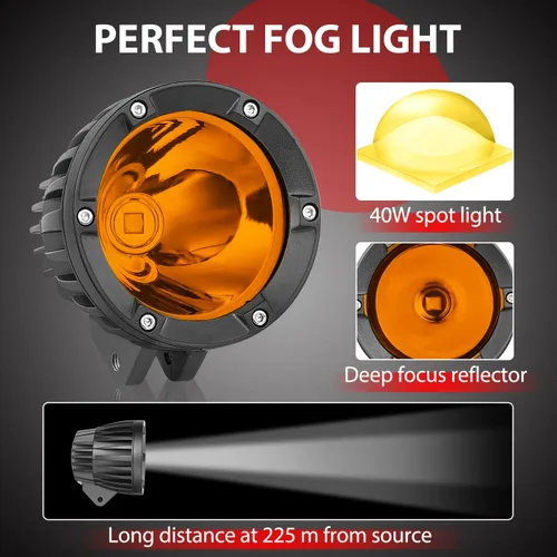 Miniatura 8 de Barra de luz LED redonda de 4 pulgadas, color ámbar, 2 unidades, 80 W, luz auxiliar de zanja, cubo LED, luces antiniebla impermeables para Jeep