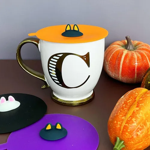 Miniatura 2 de allydrew Tapas de silicona para tazas, antipolvo, a prueba de fugas, para bebidas frías y calientes (juego de 6), orejas de gatito