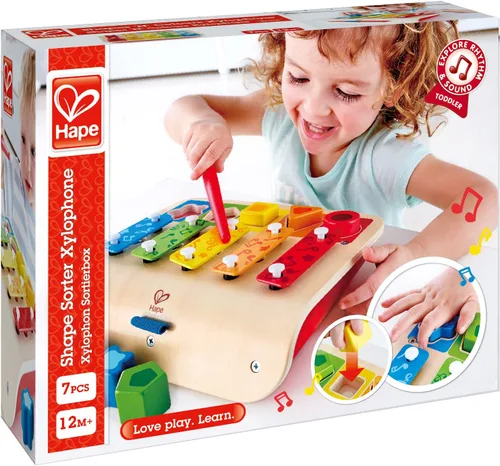 Miniatura 5 de Hape E0334 Clasificador de Formas Xilófono y Piano - Juguete de Instrumento de Madera