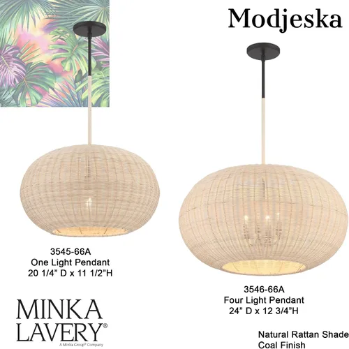 Miniatura 4 de Minka Lavery Modjeska 3546-66A Lámpara colgante de ratán natural, 4 luces 240 vatios totales, 13 pulgadas de alto x 24 pulgadas de ancho, carbón