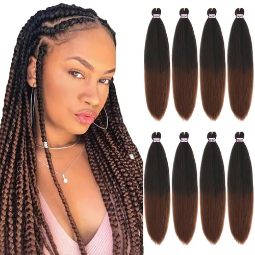 Miniatura 43 de Cabello trenzado preestirado de 22 pulgadas, 6 paquetes de cabello profesional suave Yaki trenzado para trenzas con ajuste de agua caliente