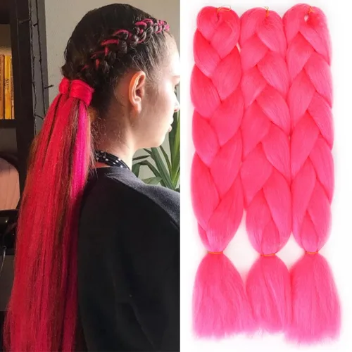 Miniatura 17 de Extensiones de cabello trenzado de color amarillo jumbo, trenzas gigantes para trenzas de caja trenzada, cabello de fibra sintética de alta calidad