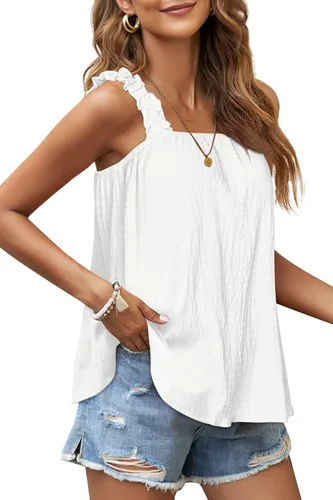 Miniatura 3 de WIHOLL Camisetas sin mangas para mujer, cuello cuadrado, ajuste holgado, lindas camisetas de verano