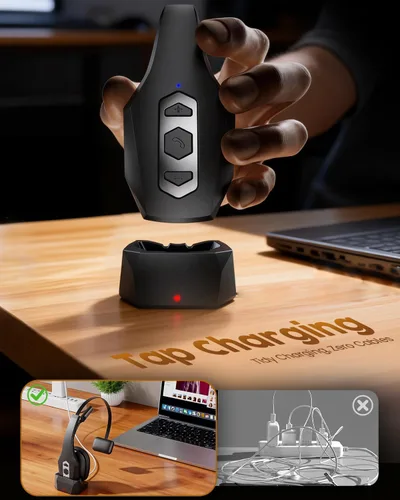 Miniatura 7 de Auriculares Bluetooth Trucker con base de carga, auriculares inalámbricos manos libres con micrófono de cancelación de ruido y botón de silencio