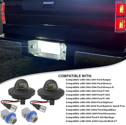 Miniatura 7 de Luces LED para placa de matrícula compatibles con Ford F150 F250 F350 F450 F550 Bronco Ranger, 6500 K blanco parachoques trasero etiqueta carcasa