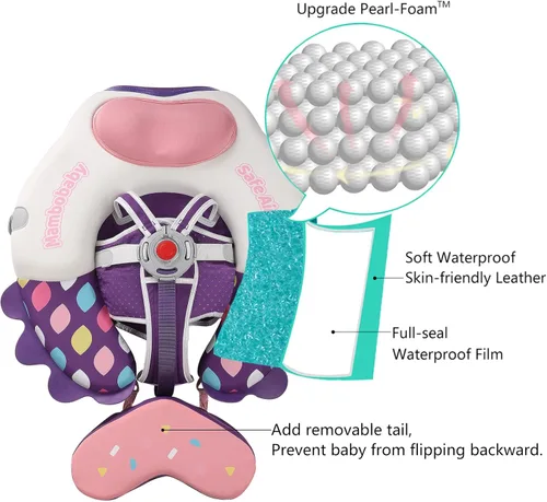 Miniatura 4 de Mambobaby Flotador Mejorado con Cola Añadida para Bebé con Toldo para Anillo de Natación de Cintura Infantil, Entrenador de Natación, Flotadores No