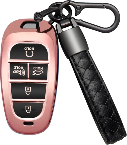 Miniatura 8 de Funda para llavero Hyundai, 5 botones, TPU suave con llavero de cuero, protección de 360 grados, funda para llave de automóvil, compatible con R