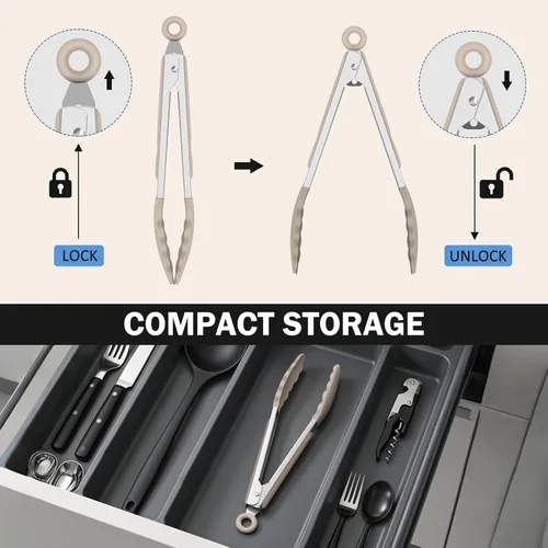 Miniatura 7 de Pinzas de cocina, pinzas de cocina de acero inoxidable con puntas de silicona, pinzas de bloqueo de alta resistencia al calor de 600 ºF para cocinar