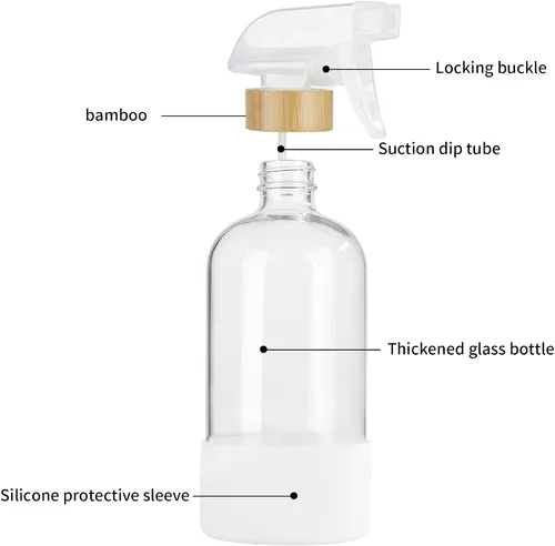 Miniatura 6 de HOMBYS Botellas vacías de vidrio de bambú con protección de funda de silicona, recipientes de vidrio transparente recargables de 17 onzas