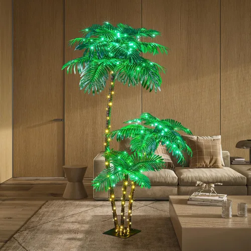 Miniatura 3 de Palmera artificial iluminada con luz solar, 6 pies, 3 pies, 2 pies, 2 pies, decoración para exteriores, 203 luces LED, árbol falso para interiores