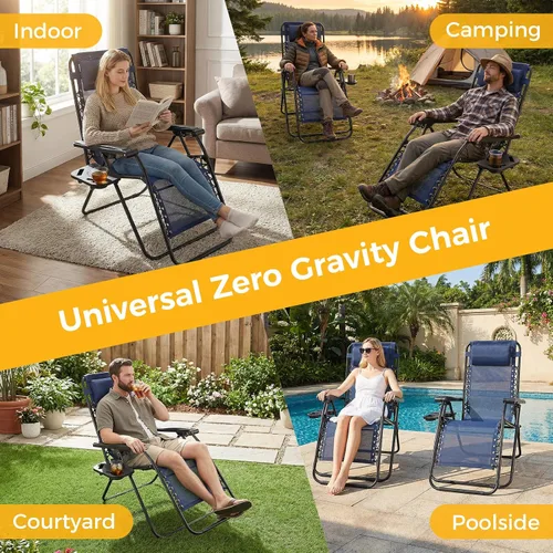 Miniatura 8 de NEWBULIG Juego de Sillas de Gravedad Cero de 2, Silla de Salón Plegable Portátil Ajustable para Acampar, Sillas Reclinables con Cojín Ajustable