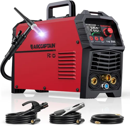 Miniatura 8 de ARCCAPTAIN DC 5 en 1 Soldador TIG con pulso, 200Amp DC 5 en 1 HF/Lift/Pulse/Spot TIG & Stick, 110V/220v Pantalla digital LED de doble voltaje