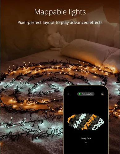 Miniatura 2 de Twinkly Cluster – Luces de Navidad LED controladas por aplicación con 400 LEDs AWW (ámbar, blanco cálido, blanco frío). 19.7 pies. Cable verde.