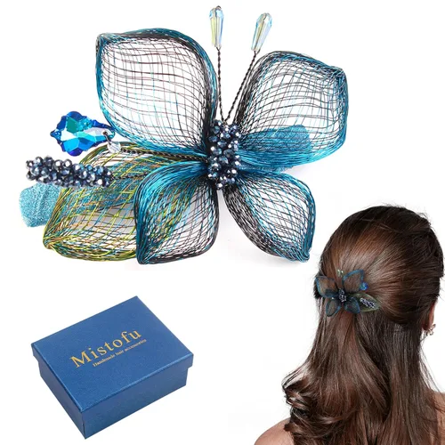 Miniatura 15 de Mistofu Pasadores para el cabello, pinzas de alambre de cobre con flores de cristal, pasadores de diseño de alto nivel tejidos a mano de 3.93
