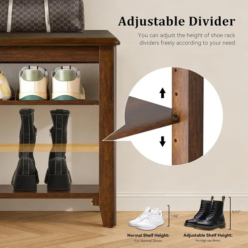 Miniatura 5 de Taitiy Zapatero con parte superior plana de madera de caucho y 3 estantes ajustables, zapatero de madera para entrada, pasillo, vestíbulo, puerta