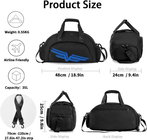 Miniatura 2 de FIORETTO 30L Sports Gym Duffle Bag with Wet Pocket & Shoe Compartment, Water Repellent Weekender Hospital Overnight Bag for Women, Sports Holdall