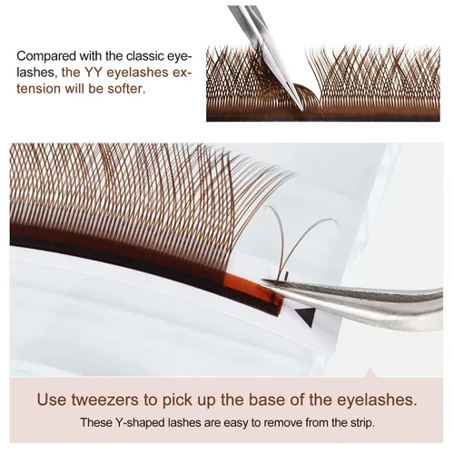 Miniatura 5 de Extensiones de pestañas en Y de colores, YY, extensiones de pestañas postizas en abanico, extensiones de pestañas marrones, rizo D, 0.003 in