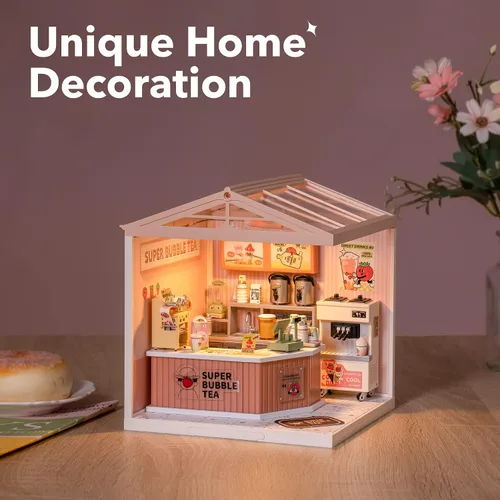 Miniatura 3 de Juego de construcción modelo para adultos Super Creator (té de burbujas de doble alegría+techo+puerta)