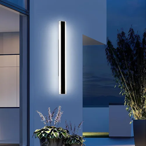 Miniatura 101 de Luz de pared exterior moderna de 47 pulgadas, accesorios de iluminación exterior de acrílico negro de 3000K, montaje en pared, luces de porche
