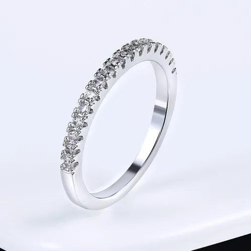 Miniatura 55 de Narica Anillo de 21 piedras chapadas en plata, apilables, corte redondo, zafiro azul, circonita cúbica, relleno de circonita cúbica, halo
