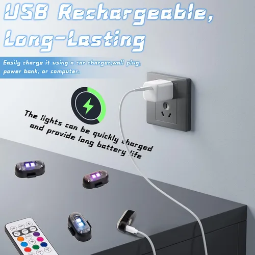 Miniatura 5 de 2 piezas de luces estroboscópicas LED inalámbricas con control remoto, luces LED mini impermeables USB de 8 colores, luces LED de advertencia