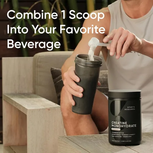Miniatura 3 de Sports Research Creatine Monohydrate - Ganar músculo magro, mejorar el rendimiento y la fuerza y apoyar la recuperación del entrenamiento* - 5 g