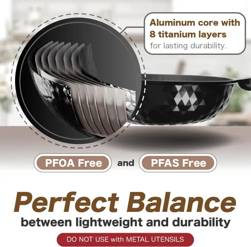 Miniatura 5 de Diamond X Premium Sartén Wok Antiadherente - Wok Chino Grande de Fondo Plano de 11" - Woks y Sartenes para Saltear Antiadherentes - Sartén