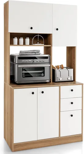 Miniatura 11 de Giantex Despensa de cocina, buffet con 3 armarios de almacenamiento, armario grande de piso de 71 pulgadas con 3 cajones profundos, encimera ancha