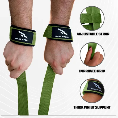 Miniatura 3 de Correas de muñeca de acero real para levantamiento de pesas, culturismo, levantamiento de potencia, entrenamiento de fuerza y peso muerto, neopreno