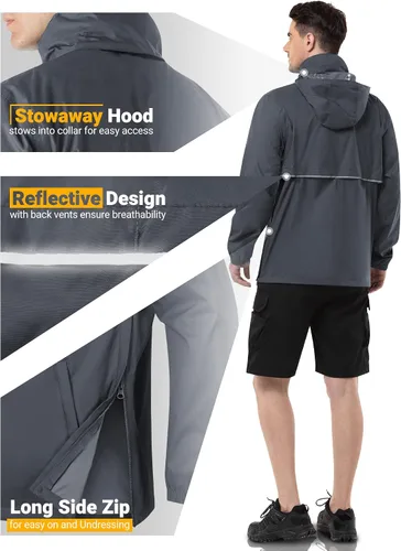 Miniatura 4 de Outdoor Ventures Chaqueta de lluvia para hombre, impermeable, ligera, plegable, para senderismo, golf, correr