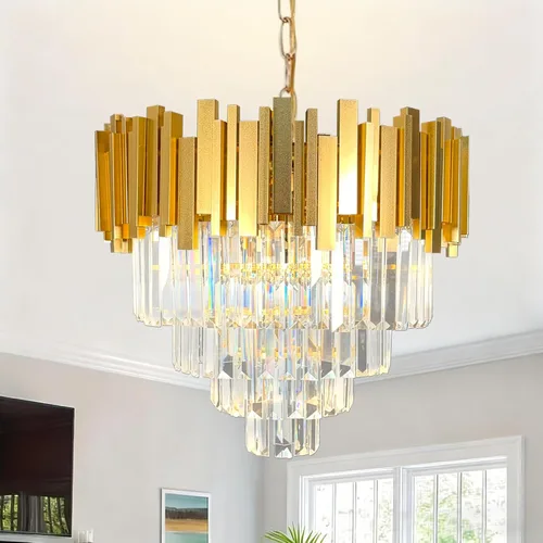 Miniatura 10 de Lámpara de araña moderna de cristal, 9 luces, lámpara de araña dorada, lámpara de comedor, sala de estar, dormitorio, vestíbulo, pasillo, candelabro