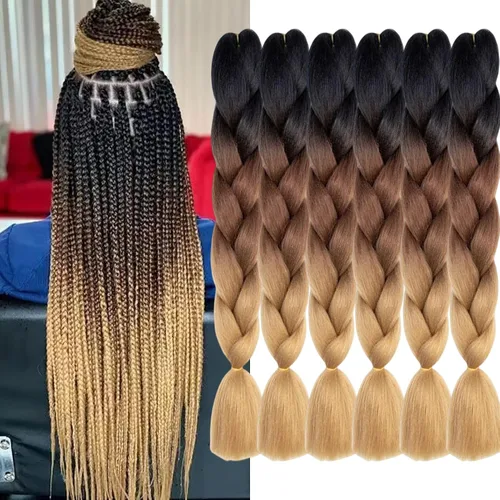 Miniatura 30 de Beige (613#) 6 paquetes de cabello trenzado de 24 pulgadas, de fibra sintética, sin picazón, extensiones de cabello para trenzar jumbo, textura