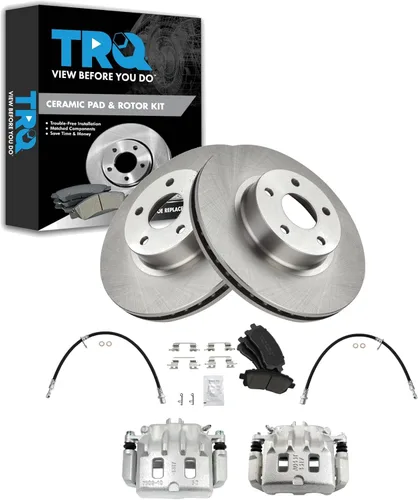 Miniatura 58 de TRQ Juego de pastillas de freno delanteras y rotores de cerámica, pinzas, mangueras, compatibles con Honda Odyssey 2005-2010