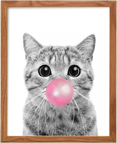 Decoración de pared de gato enmarcada: gato atigrado, bonito arte de pared de gatito, decoración de habitación para dormitorio de niñas, niños, sala