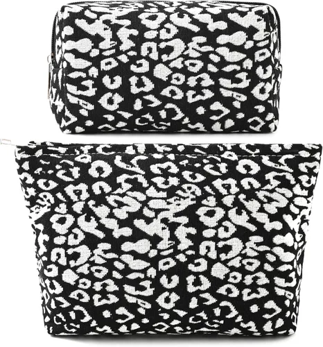 Miniatura 39 de SOIDRAM 2 Piezas de Bolsa de Maquillaje a Rayas Grande, Bolsa de Cosméticos de Cordura de Gran Capacidad, Bolsa de Lona Mixta de Artículos de Rayas
