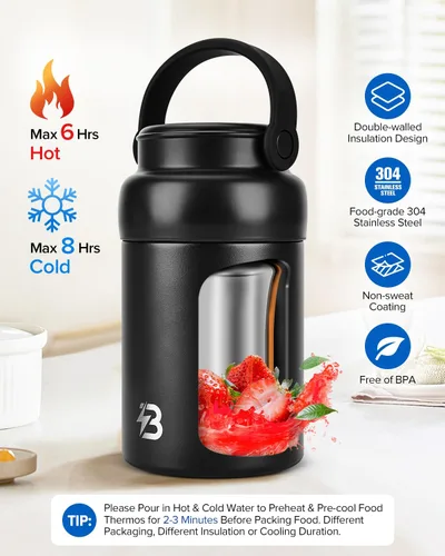 Miniatura 2 de Tarro térmico para alimentos, recipientes de almuerzo aislados al vacío de acero inoxidable de 20 onzas con cuchara, termo de boca ancha