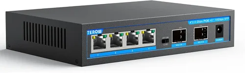 Interruptor PoE+ de 4 puertos 2.5Gb con 2 puertos SFP+ de 10Gb adicionales, TEROW Base-T 10G Ethernet, capacidad de conmutación de 60Gbps,