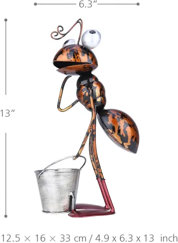 Miniatura 7 de Tooarts Escultura de Hormiga de Metal para Decoración de Jardín en Patio, Césped, Hogar, Estatua para Interior y Exterior con Cubo Desmontable