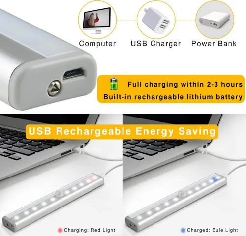 Miniatura 8 de Diomart Luz LED para armario, 20 LED, recargable, control remoto, iluminación debajo del gabinete, barra de luz nocturna inalámbrica para cualquier